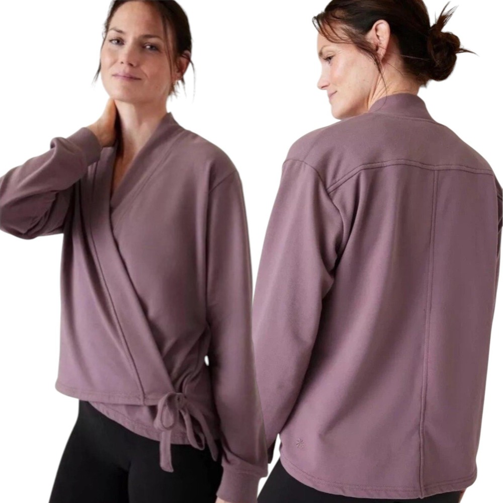 Athleta Retroterry Wrap Sweatshirt‎ Mauve Purple Medium Athleisure Balletcore
